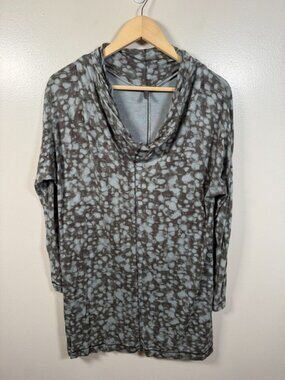 Oska Cowl Neck Tunic Top Size 2 US 8/10 Brown Blue Lagenlook Casual Comfy